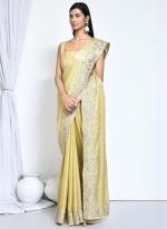 Satin Silk Yellow Wedding Wear Embroidery Work Saree